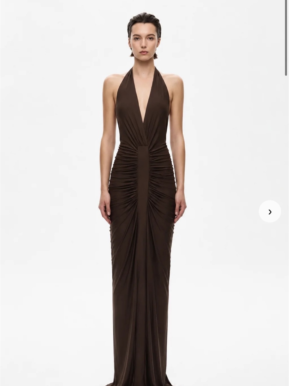 Misha Venus Gathered Cupro Dress in Chocolate